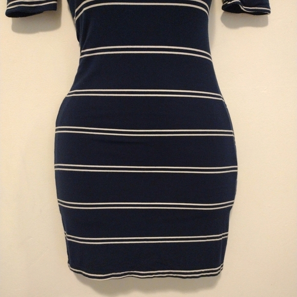 Olivaceous - Striped Off Shoulder Mini Dress - Picture 3 of 14